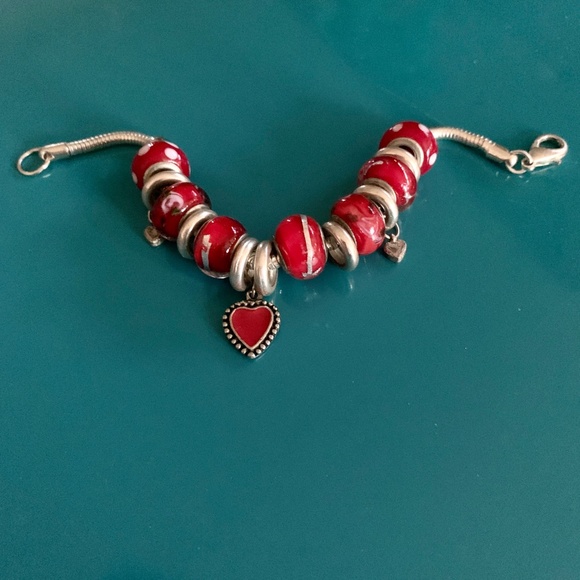 Hearts - Enameled Red Heart Drop Charm Bracelet -  Red Bead Bracelet - Picture 7 of 7